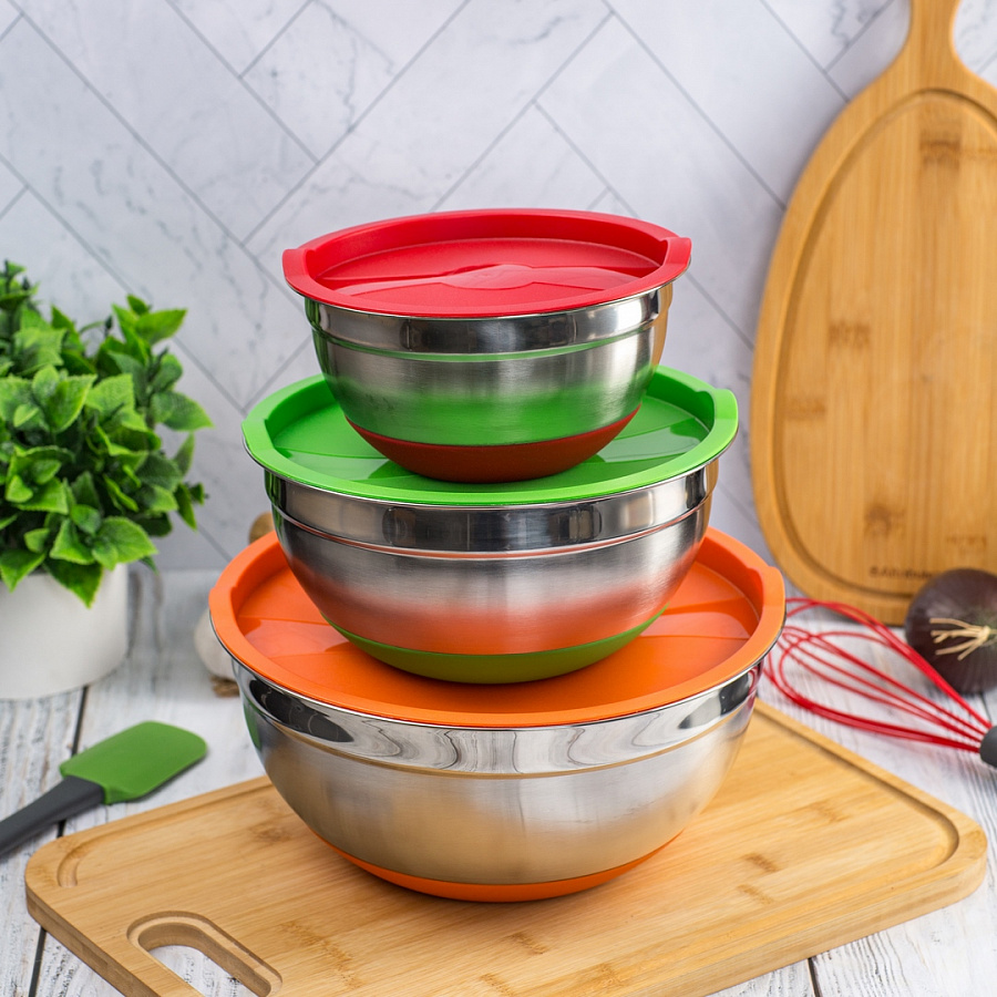 Набор мисок с крышками MIX&STORE 3шт 1.5л+2.4л+3.7л