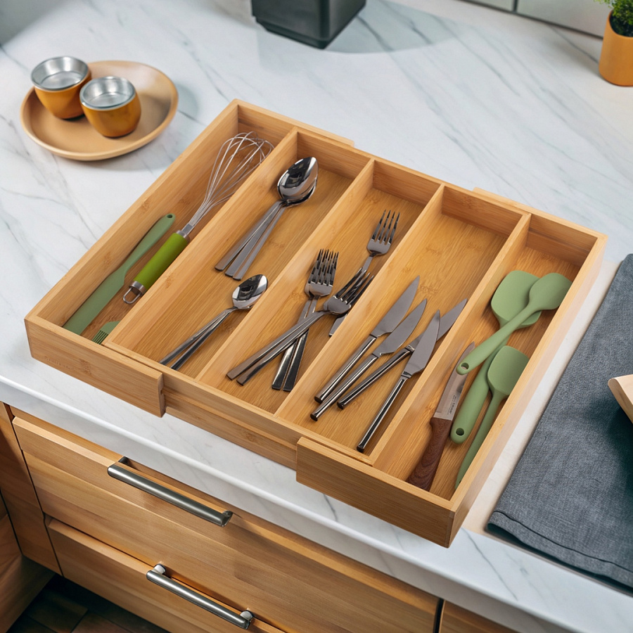 Лоток для столовых приборов BAMBOO TOUCH раздвижной 34.5-51х44.5х6.5см