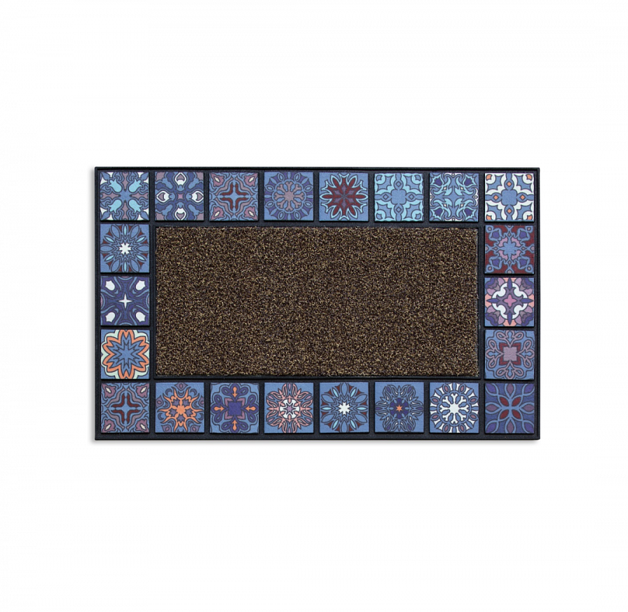 Коврик придверный MOSAIC QUADRO синий 76x45см