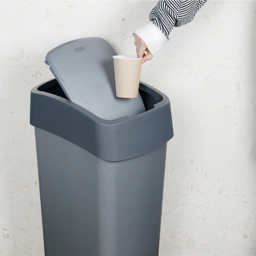 Контейнер для мусора FLIP BIN серебристый/графитовый 45л