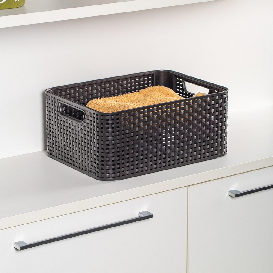Корзина RATTAN STYLE BOX M + крышка тёмно-коричневая