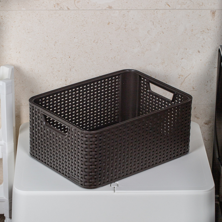 Корзина RATTAN STYLE BOX M + крышка тёмно-коричневая