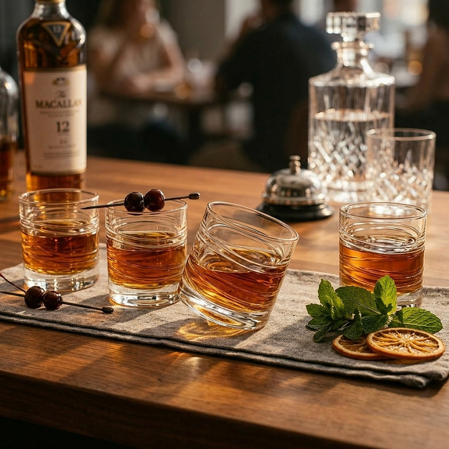 Набор из 4-х крутяшихся стаканов для виски DALMORE 280мл