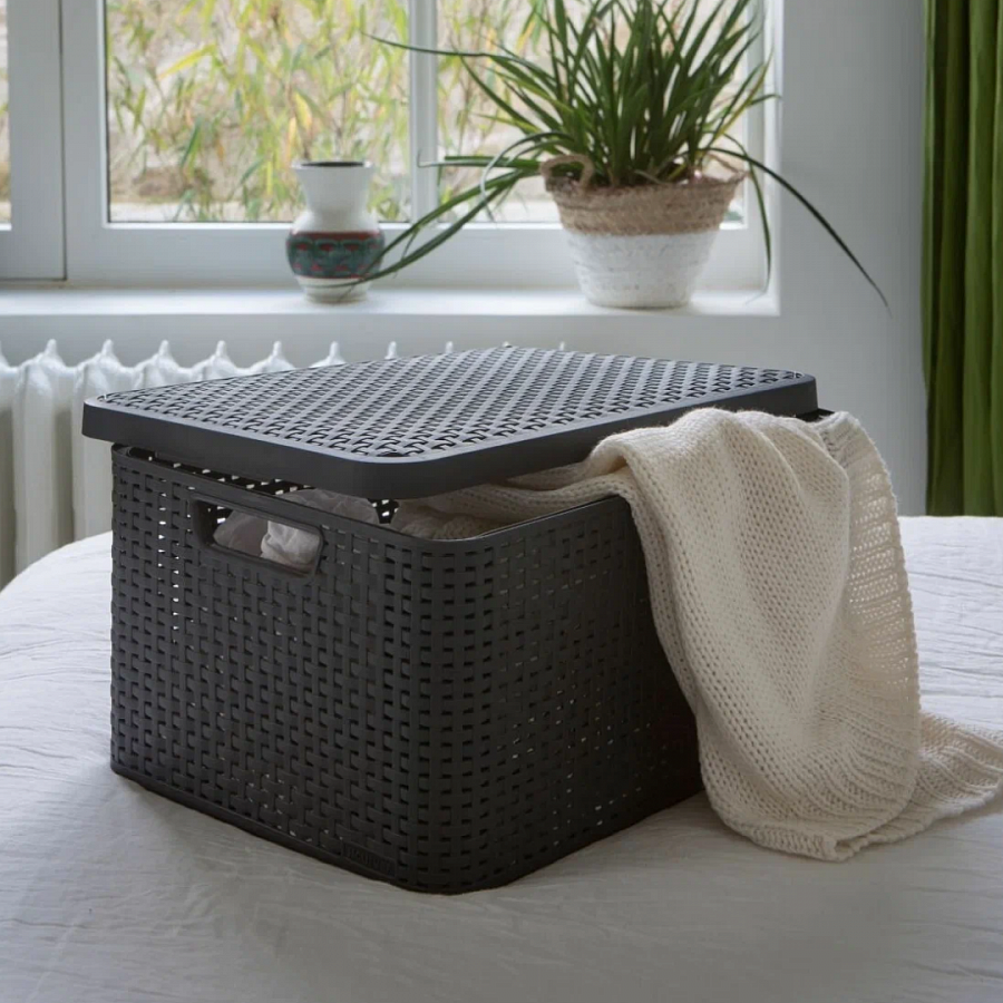 Корзина RATTAN STYLE BOX S + крышка тёмно-коричневая